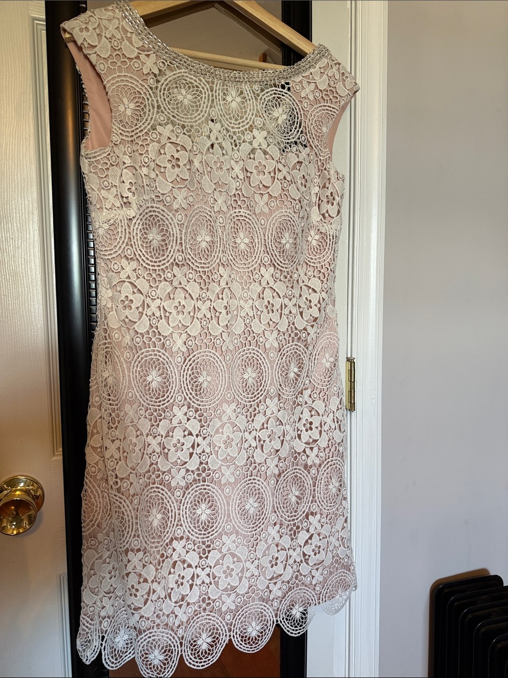 Sleeveless white Lace Shift Dress blush lining bride wedding rehearsal shower